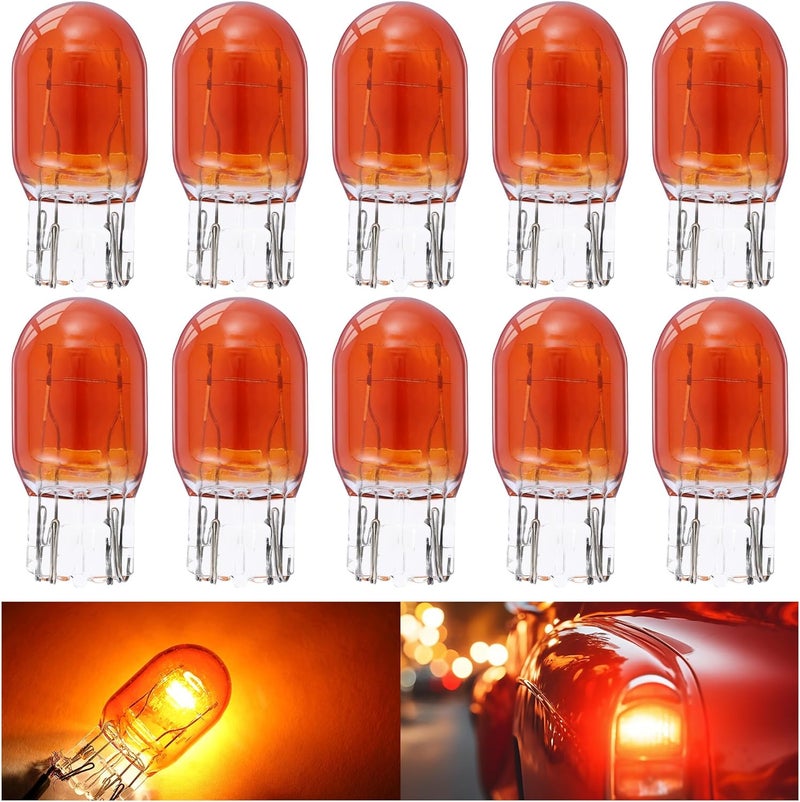 Meonum 10 قطع لمبة ضوء الفرامل 7443 لمبة LED 7444NA لمبات LED 7443 7444 برتقالية T20 W21/5W 12V بديل لمبات ضوء الفرامل والذيل وإشارة الانعطاف في السيارات - Image 1